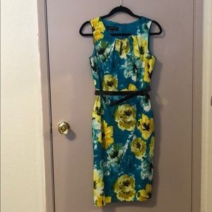 Jones New York floral patterned teal/yellow dress